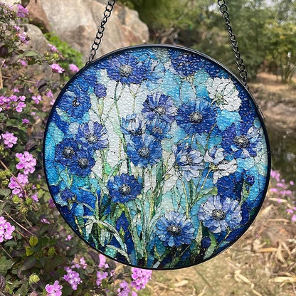 Cornflower Blue Suncatcher for Window and Garden - 7.8 in Handmade Stained Glass Suncatcher for Outdoor Decor, Rainbow Maker Gift for Mom, Housewarming, Birthday, Christmas - Home Decor