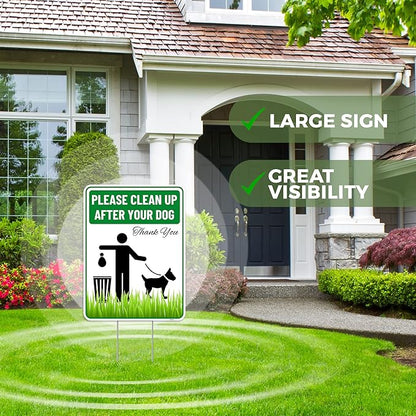 2PC Clean Up After Your Dog Sign with Stakes, 9 Inches by 12 Inches - Corrugated Plastic - Please Pick Up Your Dog Poop Yard Grass Lawn Sign