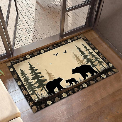Door Mat, Bear Family Rugs for Front Door,Non-Slip Vintage Forest Low Profile Indoor Outdoor Welcome Mat for Entry Patio, Porch, Hallways,Kitchen 30 x 17 Inch
