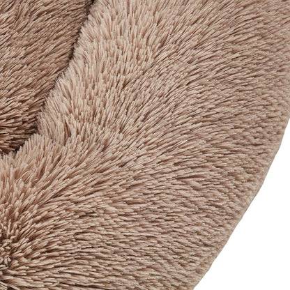 Dog & Cat Bed: Round Faux Fur Pet Bed - Plush, Cozy, & Calming Donut Bed for Large Pets - Soft & Comfortable Sleeping Cushion for Napping & Lounging, 30" Round, Taupe