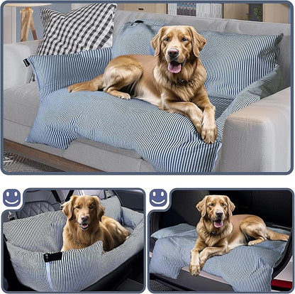 Johnear Dog Car Seat for Medium Large Dogs Under 100lbs Pet Travel Booster Seat with Detachable Waterproof Oxford Pad Bed Sofa for Car Back Seat Cushion with Safety Leash with 2 Pockets