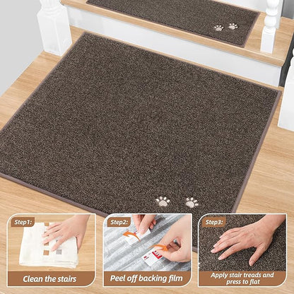 BEQHAUSE Stair Landing Rug Non-Slip 30"x30", Square Stair Landing Mats for Stairs Washable, Carpet Stair Treads Matching Mats for Wooden Steps Indoor Landing Rugs Surface Polyester TPE Backing, Brown