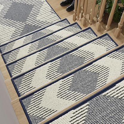 PADOOR 7PC Stair-Treads Non Slip, 3D Peel and Stick Stair Treads for Wooden Steps Indoor, Stair-Carpet Treads Washable Reusable Adhesive Stair-Runner Rugs for Kids and Dogs 8"x30" Blue