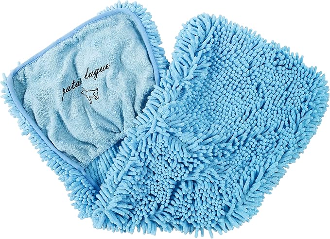 Patas Lague 2 Pack Absorbent Dog Towel for Drying Dogs Large, 35''x15'' Extra Large Microfiber Quick Drying Pet Bath Towel with Hand Pockets, Machine Washable Pet Shammy Grey Blue