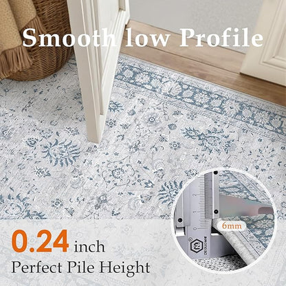 2x6 Runner Rug Blue Washable Hallway Vintage Carpet Kitchen Small Long Non Slip Stain Soft Resistant Low Pile Thin Boho Accent Indoor Throw Rug for Bedroom Laundry Living Room