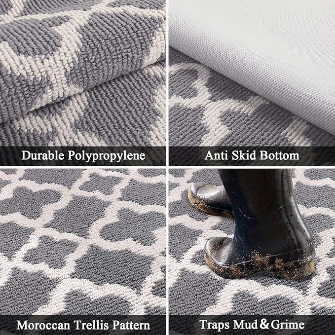 U'Artlines Extra Long Runner Rug for Hallway 2'8" x 12' Non Slip Kitchen Floor Carpet Runners Grey Geometric Pattern Machine Washable Area Rug for Entryway Bathroom