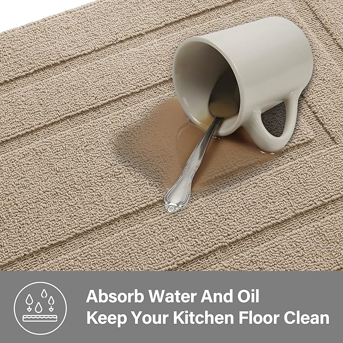GRANNY SAYS Kitchen Mats for Floor Resist Dirt Kitchen Rugs Non Slip Washable, Small Rug for Sink Laundry Thick Durable Polypropylene Comfort Standing, 32" x 20", Khaki