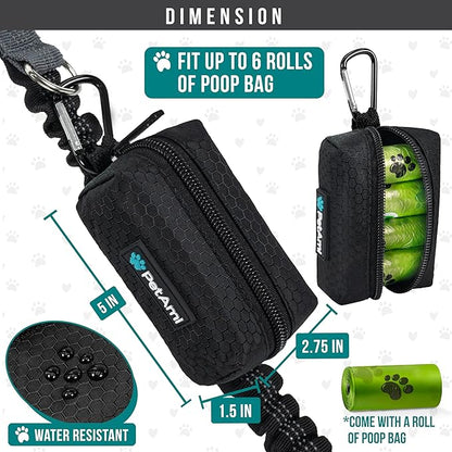 PetAmi Dog Poop Bag Holder & Waste Bag Dispenser with Clip-On Pouch Includes 1 Roll of Pet Waste Bags Portable Dog Walking Accessories for Leash, Belt or Backpack, Black