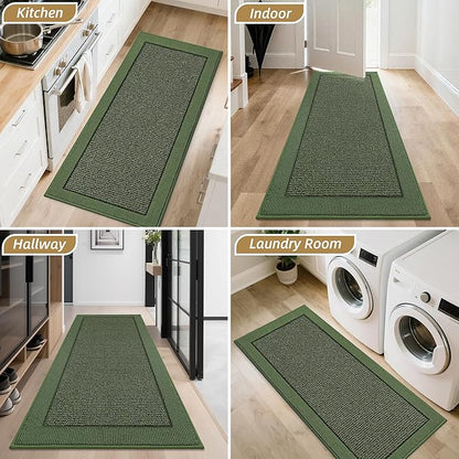 BEQHAUSE Indoor Door Mat 20" x 48", Dirt Trapper Door Mats Non-Slip Entryway Rugs Washable, Resist Dirt Absorbent Welcome Mat, Low Profile Floor Mats for Front Back Door and Entryway, Green