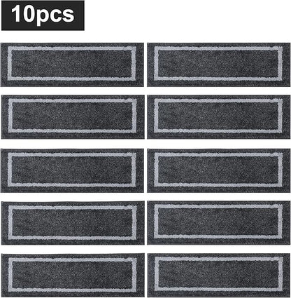 COSY HOMEER Soft Stair Treads Non-Slip Carpet Mat 28inX9in Indoor Stair Runners for Wooden Steps,Stair Rugs for Kids and Dogs, 100% Polyester TPE Backing 10pcs,Black,Square