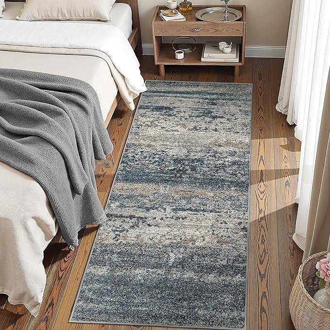 Art&Tuft Runner Rug 2'6x8' - Anti-Slip Backing Abstract Hallway Rug, Stain Resistant Kitchen Rugs, Foldable Machine Washable Area Rug(TPR19-Navy, 2'6x8')