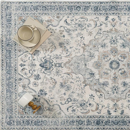 Blue Runner Rug 2x8 Washable Vintage Long Carpet Low Pile Traditional Distressed Retro Accent Indoor Hallway Throw Rug Non Slip for Kitchen Laundry Bathroom Dining Room