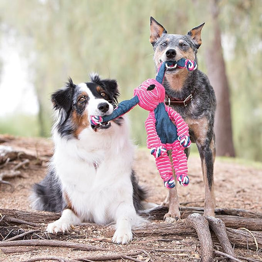 KONG Floppy Knots - Durable No‑Stuffing Squeaky Rope & Plush Dog Toy - for Teething, Playing (Elephant, Small/Medium)
