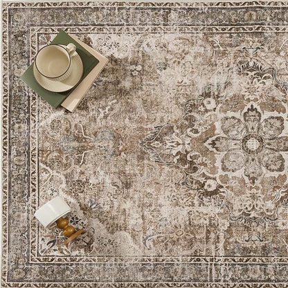 Brown Runner Rug 2x8 Washable Vintage Long Carpet Low Pile Traditional Distressed Retro Accent Indoor Hallway Throw Rug Non Slip for Kitchen Laundry Bathroom Dining Room