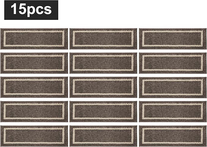 COSY HOMEER Soft Stair Treads 15pcs Non-Slip Carpet Mat 28inX9in Indoor Stair Runners for Wooden Steps,Stair Rugs for Kids and Dogs, 100% Polyester TPE Backing Brown,Square