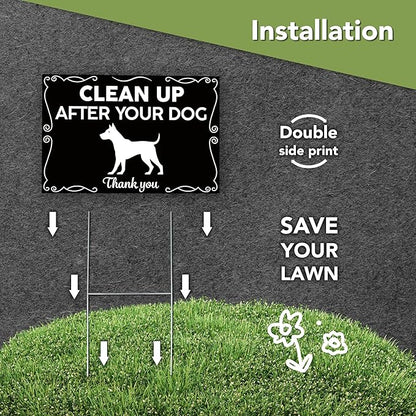 2 PC Clean Up After Your Dog Signs - 8x12 Double Sided Coroplast Please Pick Up After Your Dog Sign