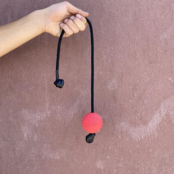 K9 Ops Dog Ball on a Rope Moki Tug Toy - Solid Rubber Fetch Training Reward - Large Dogs Tugs Durable Aggressive Chewers (Ruby Red, MD/LG)