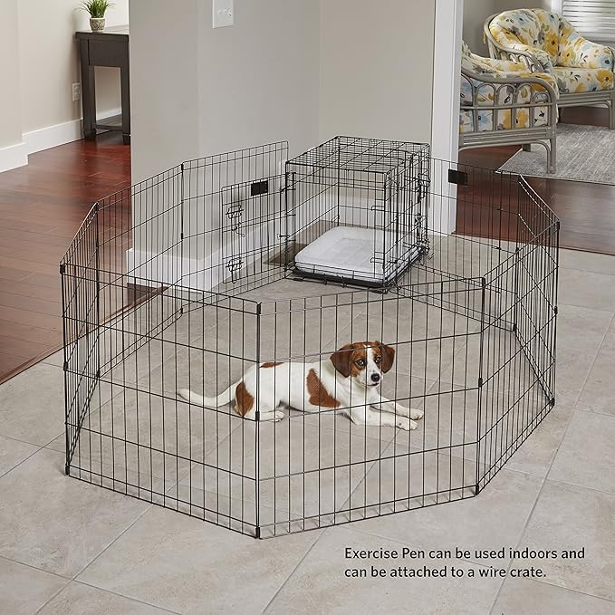 MidWest Homes for Pets 42-Inch Exercise Pen, for Indoor and Outdoor use, 16 Sq Feet of Play, Folding Dog Pen, No Door Design for Maximum Security, Easy to Set Up, Foldable Dog Playpen