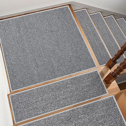 Non-Slip Stair Treads Runners - 30''x30'' Stair Runner for Wooden Steps Washable Self Adhesive Stair Landing Rug Stain Resistant Carpet Edging Staircase Mats for Kids and Dogs Grey