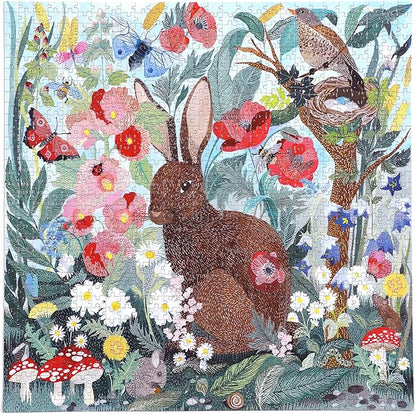 eeBoo 1000 Piece Puzzle - Poppy Bunny Jigsaw Puzzle for Adults, Square 23" x 23" Made with Recycled Board & Vegetable-Based Ink