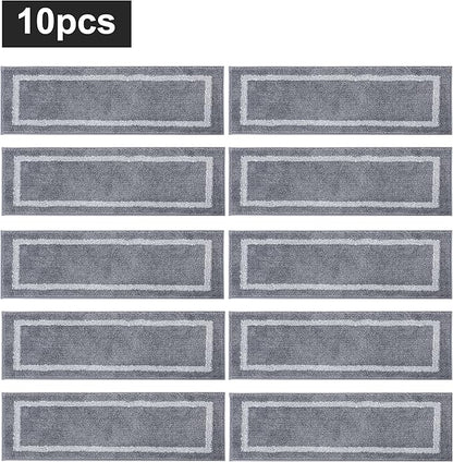 COSY HOMEER Soft Stair Treads Non-Slip Carpet Mat 28inX9in Indoor Stair Runners for Wooden Steps, Stair Rugs for Kids and Dogs, 100% Polyester TPE Backing 10pcs,Grey,Square