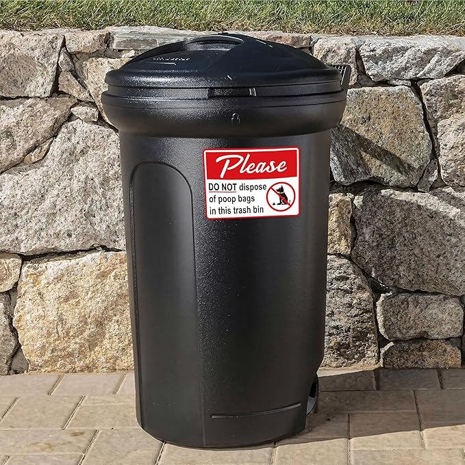 2PCS Please Do Not Dispose Poop Bags in This Trash Bin Stickers, Self-Adhesive Weatherproof Do not Throw Dog Poop Bag in The Trash Sign, Trash Can Stickers for Home，Yard，Restaurant（8" x 6"）