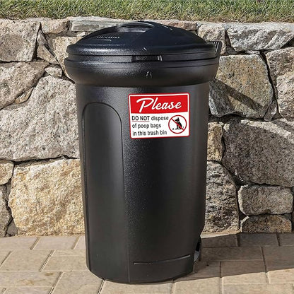2PCS Please Do Not Dispose Poop Bags in This Trash Bin Stickers, Self-Adhesive Weatherproof Do not Throw Dog Poop Bag in The Trash Sign, Trash Can Stickers for Home，Yard，Restaurant（8" x 6"）