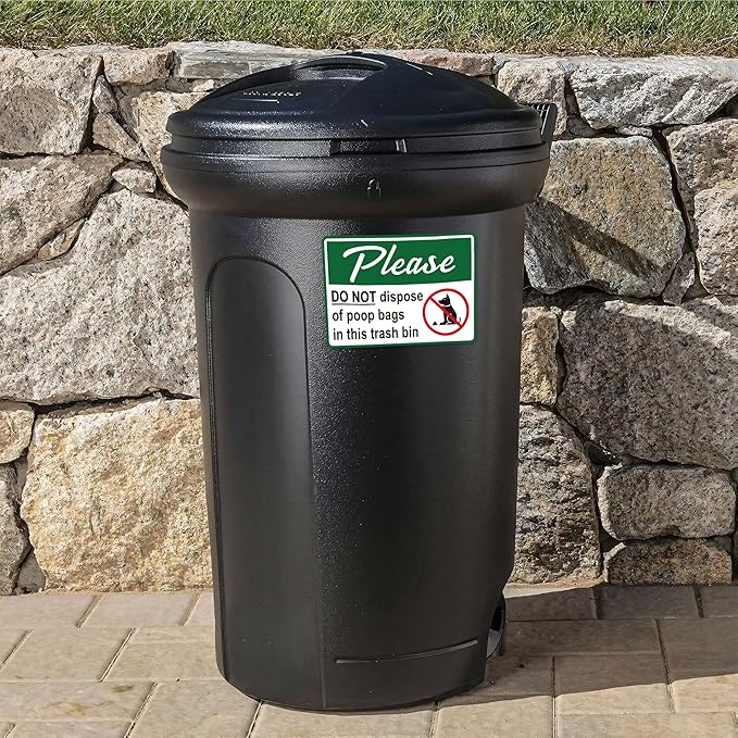 2PCS Please Do Not Dispose Poop Bags in This Trash Bin Stickers, Self-Adhesive Weatherproof Vinyl Do not Throw Dog Poop Bag in The Trash Sign, Trash Can Stickers for Home，House，Yard，Restaurant