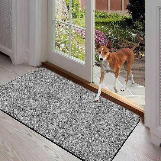 ITSOFT Dirt Trapper Indoor Door Mat & Entrance Rug For Wet Muddy Shoes and Pet Paws, Non-Slip Machine Washable, Shoe Scraper, Absorbent Welcome Dog Mat for Front Door, Entry Way (35x24, Black & White)