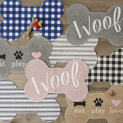 DII Braided Pet Mat Collection 100% Cotton, Bone Shape, Black/White Buffalo Check