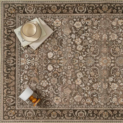Brown Runner Rug 2x8 Washable Vintage Floral Long Carpet for Hallway Soft Low Pile Non Slip Indoor Accent Rug Retro Distressed Throw Rug for Bathroom Bedroom Laundry Dining Room