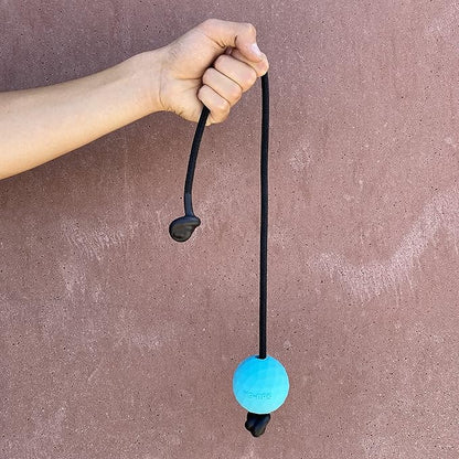 K9 Ops Dog Ball on a Rope Moki Tug Toy - Solid Rubber Fetch Training Reward - Large Dogs Durable Indestructible Chewers Pitbull Dobermann Rottweiler Shepherd (Lagoon Blue - Black Rope)