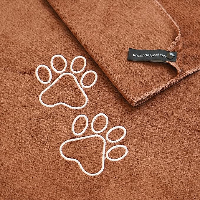 Unconditional Love | Premium Pet Drying Towel | Ultra Absorbent and Soft Microfiber Towel for Dogs and Cats (Brown) XL