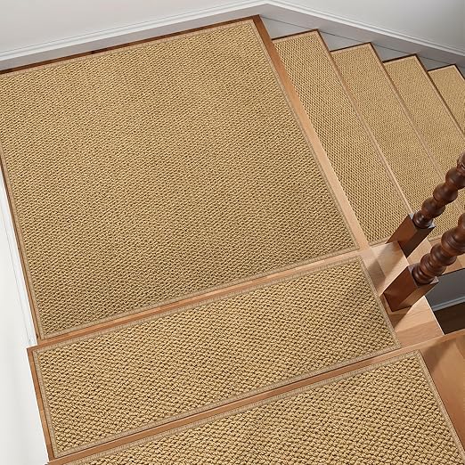 Non-Slip Stair Treads Runners - 1 Pack 30''x30'' Stair Runner for Wooden Steps Washable Self Adhesive Stair Landing Rug Stain Resistant Carpet Edging Staircase Mats for Kids and Pets Brown
