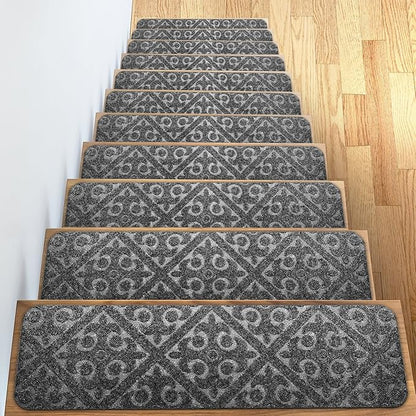 Carpet Stair Treads Set of 13 Non Slip/Skid Rubber Runner Mats or Rug Tread – Indoor Outdoor Pet Dog Stair Treads Pads – Non-Slip Stairway Carpet Rugs (Gray) 8" x 30"