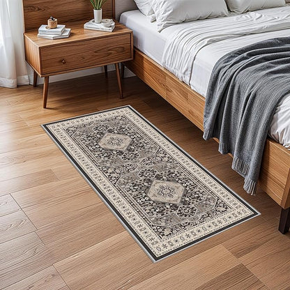RUUGME Entryway Runner Rug 2x4 : Washable Non Slip Carpet for Kitchen Hallway Bedroom Stain Reistant Light Weight Rugs for Laundry Bathroom Ultra Soft Indoor Vintgae Home Decor Floor Mat 2'x4' Black