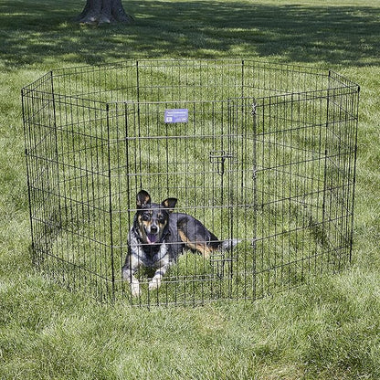 MidWest Homes for Pets 36-Inch Exercise Pen, for Indoor and Outdoor Use, 16 Sq Feet of Play, Single Door Folding Dog Pen, with Large Door Opening & Secure Latch, Easy to Set Up, Foldable Dog Playpen