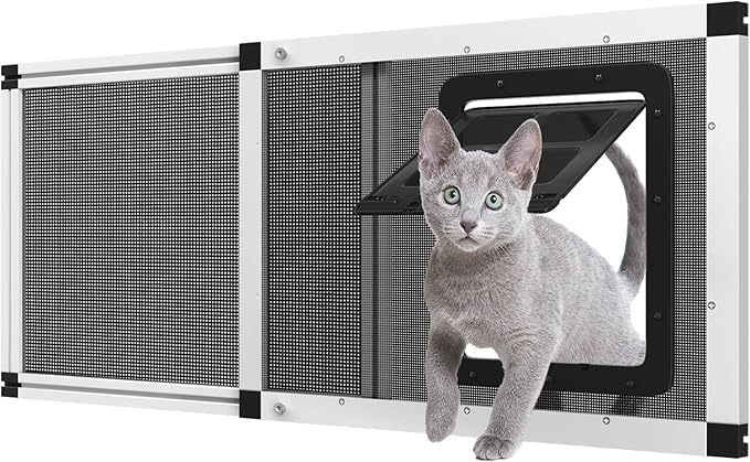 Adjustable Window Screen for Cats, Expandable Pet Screen Door, |Stainless Steel Mesh + Aluminum Frame| Cat Door for Window Insert, Replacement Window Screens with Frame,(15" H x 32" - 37" W)