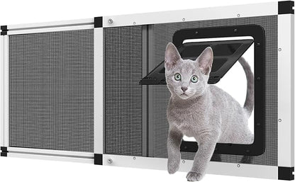 Adjustable Window Screen for Cats, Expandable Pet Screen Door, |Stainless Steel Mesh + Aluminum Frame| Cat Door for Window Insert, Replacement Window Screens with Frame,(15" H x 32" - 37" W)