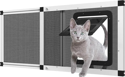 Adjustable Window Screen for Cats, Expandable Pet Screen Door, |Stainless Steel Mesh + Aluminum Frame| Cat Door for Window Insert, Replacement Window Screens with Frame,(15" H x 32" - 37" W)