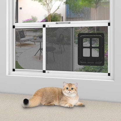 Adjustable Window Screen for Cats, Expandable Pet Screen Door, |Stainless Steel Mesh + Aluminum Frame| Cat Door for Window Insert, Replacement Window Screens with Frame,(15" H x 28.5" - 32" W)