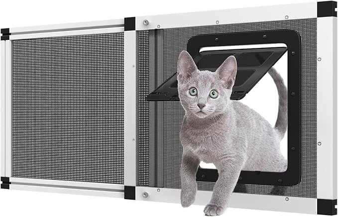 Adjustable Window Screen for Cats, Expandable Pet Screen Door, |Stainless Steel Mesh + Aluminum Frame| Cat Door for Window Insert, Replacement Window Screens with Frame,(15" H x 28.5" - 32" W)