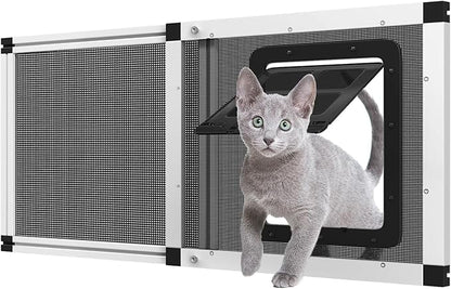Adjustable Window Screen for Cats, Expandable Pet Screen Door, |Stainless Steel Mesh + Aluminum Frame| Cat Door for Window Insert, Replacement Window Screens with Frame,(15" H x 28.5" - 32" W)