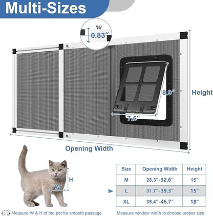 Adjustable Window Screen for Cats, Expandable Pet Screen Door, |Stainless Steel Mesh + Aluminum Frame| Cat Door for Window Insert, Replacement Window Screens with Frame,(15" H x 32" - 37" W)