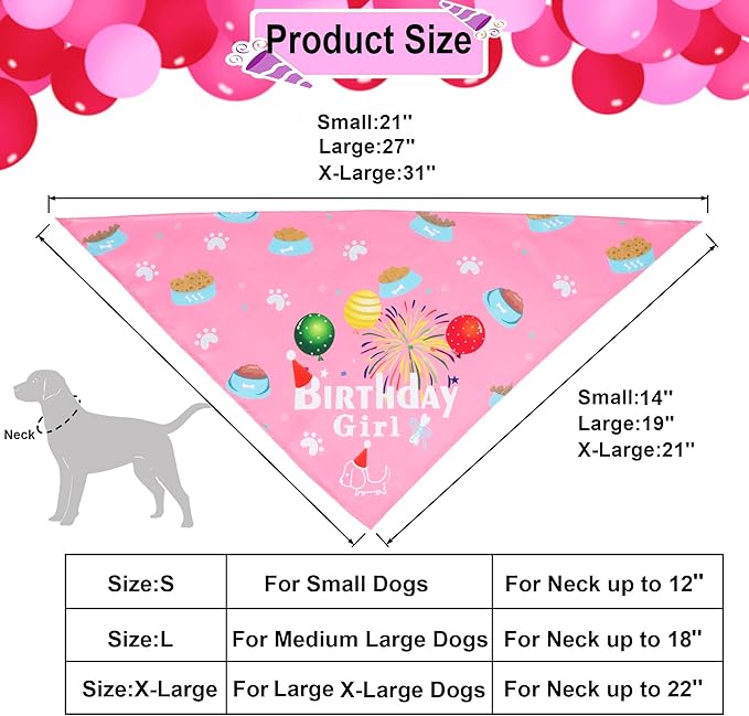 ADOGGYGO Dog Bandana Hat Set for Birthday Party Supply, Boy Girl Pet Birthday Scarf for Medium Large Dog (Large, Pink)