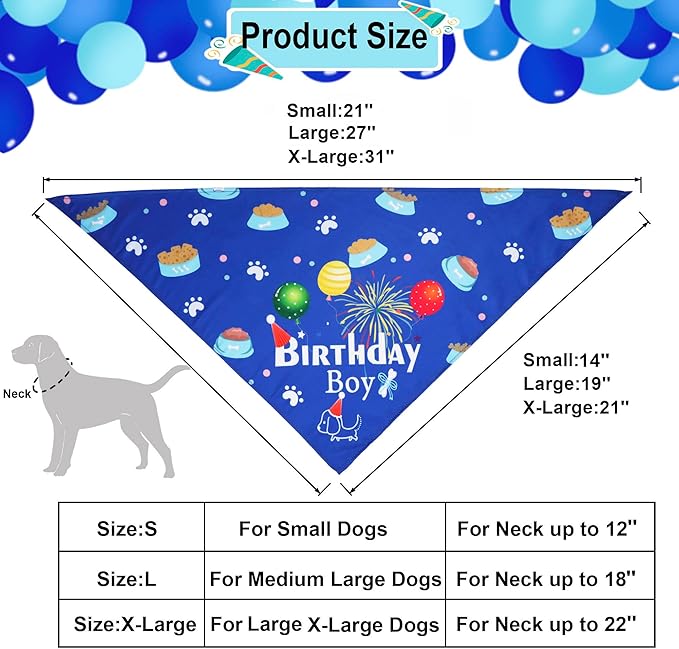 ADOGGYGO Dog Bandana Hat Set for Birthday Party Supply, Boy Girl Puppy Birthday Scarf for Small Dog (Small, Blue)