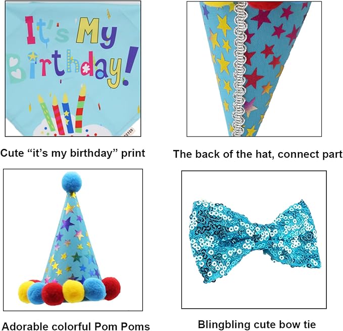 ADOGGYGO Dog Birthday Bandana Scarf and Blue Boy Pet Birthday Party Hat with Cute Bow Tie for Extra Large Dog Pet (X-Large)