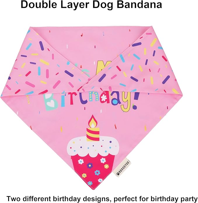 ADOGGYGO Dog Birthday Bandana Scarf and Dog Girl Birthday Party Hat with Cute Bow Tie for Extra Large Dogs Pets (X-Large)