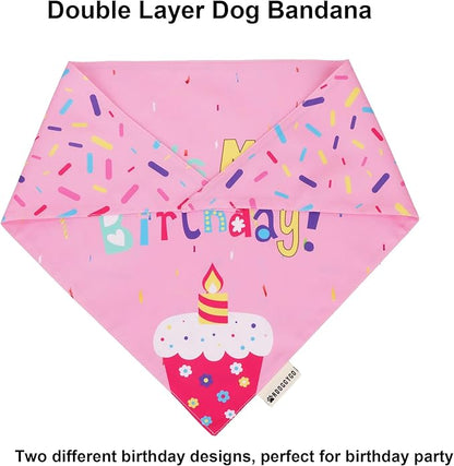 ADOGGYGO Dog Birthday Bandana Scarf and Dog Girl Birthday Party Hat with Cute Bow Tie for Medium Large Dog Pet (Large)