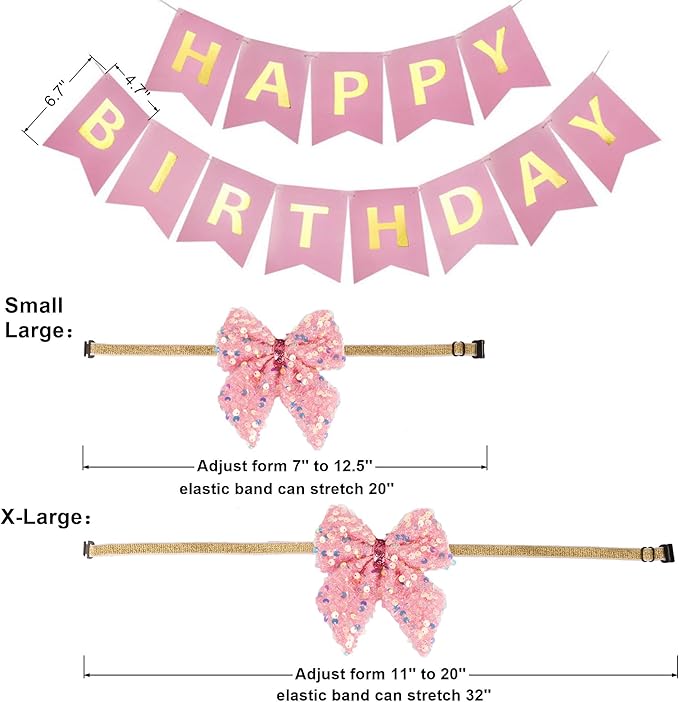 ADOGGYGO Dog Birthday Hat Bandana Girl - Puppy Birthday Party Supplies - Pink Tutu Hat Scarf Bow Banner Set for Small Dogs (Small)